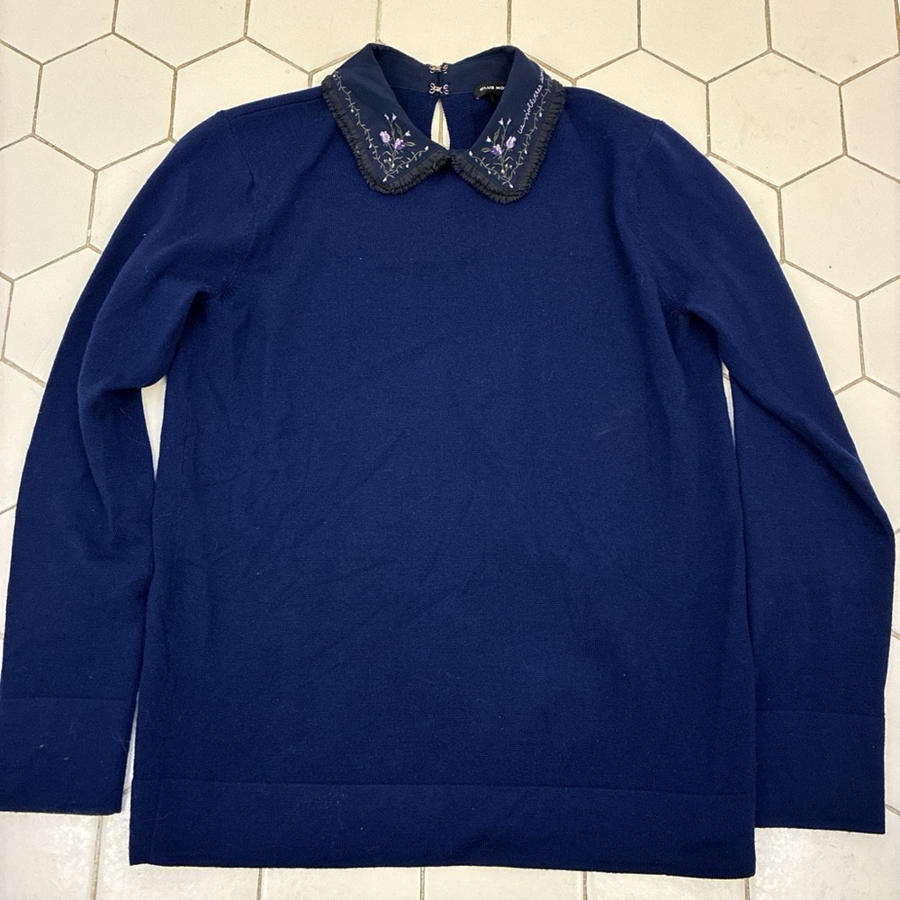 Club Monaco Blue Blouse with Embroidered Collar